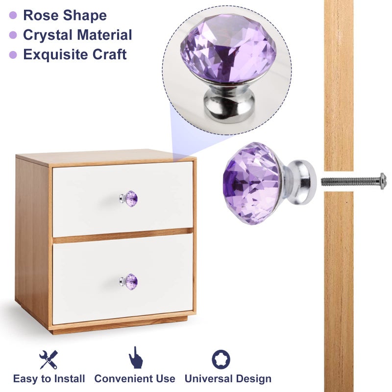 Yetaha Purple Crystal Knobs, 5PCS Glass Drawer Pulls Diamond Shape Cabinet Handles for Dresser Closet Wardrobe Cupboard Bedroom Kitchen Furniture Decoration, with Screws - Image 4